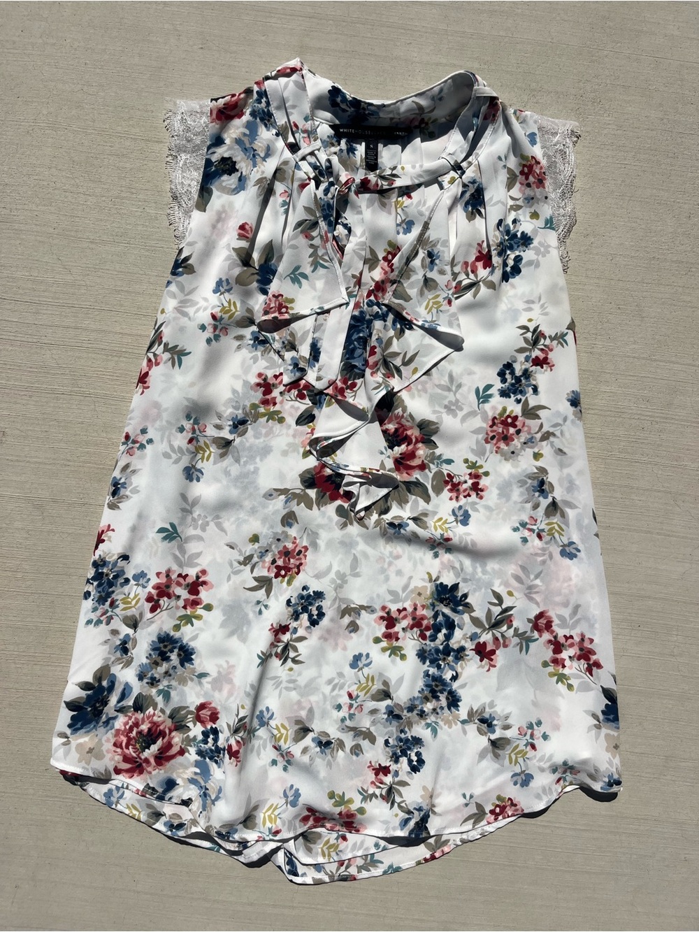 WHBM Floral Ruffle Sleeveless Blouse